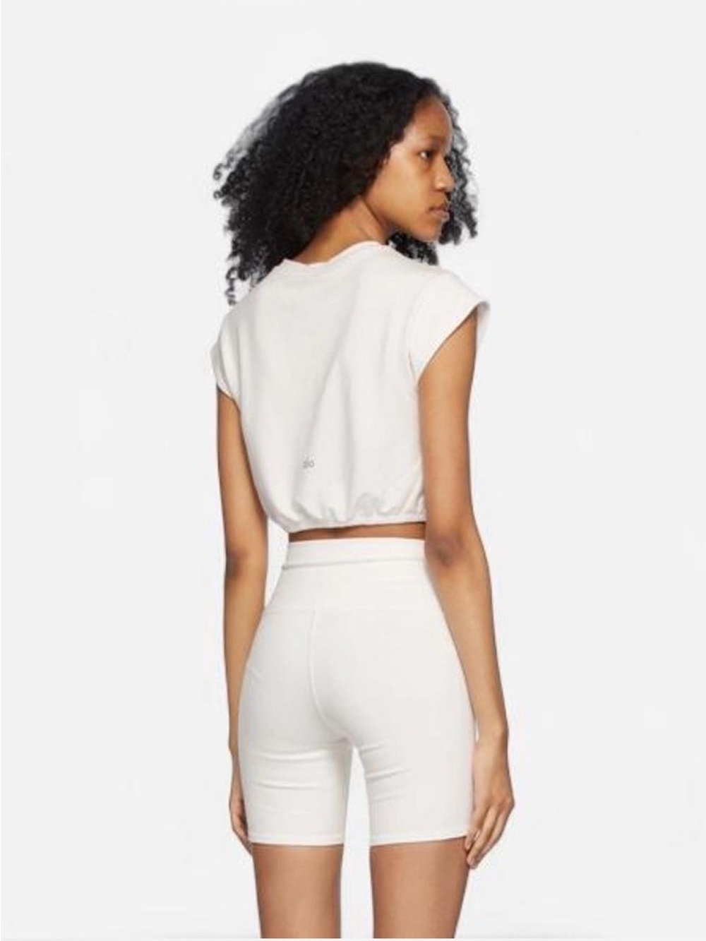 Alo Yoga Dreamy Crop Short Cap Sleeve Top Ivory Athleisure Woman's Size XS